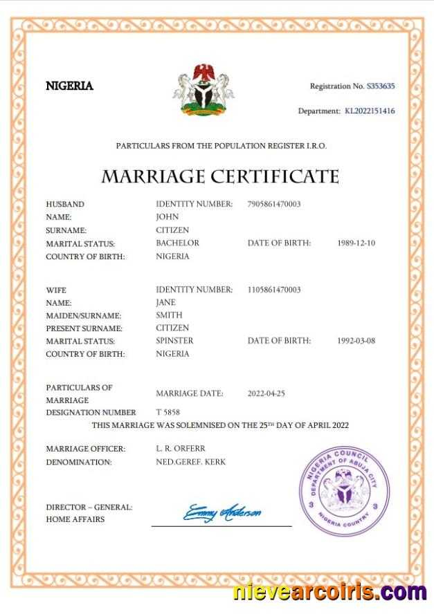 Nigeria marriage certificate